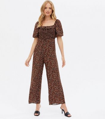 Black Ditsy Floral Shirred Square Neck 