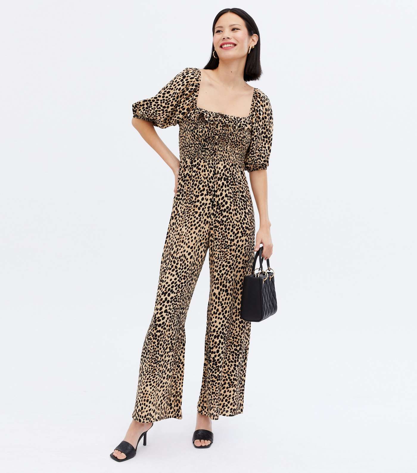 Brown Leopard Print Shirred Ruffle Jumpsuit Image 2