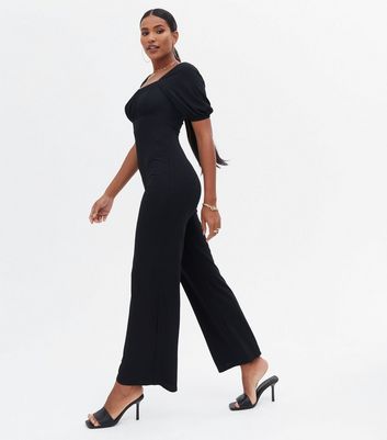 Shops black ribbed jumpsuit new look