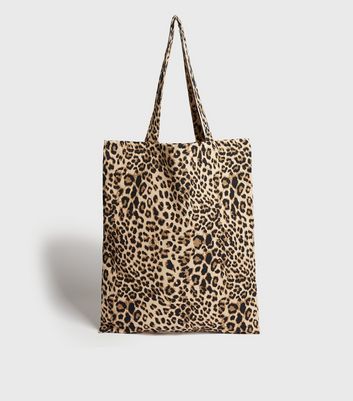shop for Stone Leopard Print Canvas Tote Bag New Look at Shopo