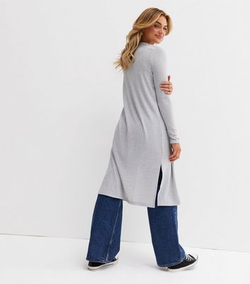 Pale Grey Ribbed Fine Knit Midi 