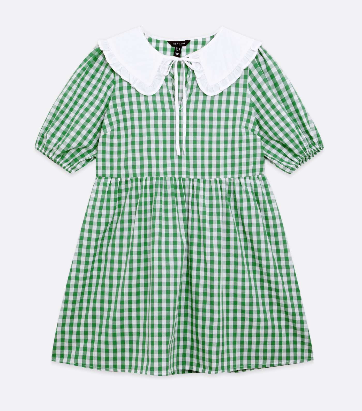 Green Gingham Poplin Tie Collar Mini Oversized Smock Dress Image 5