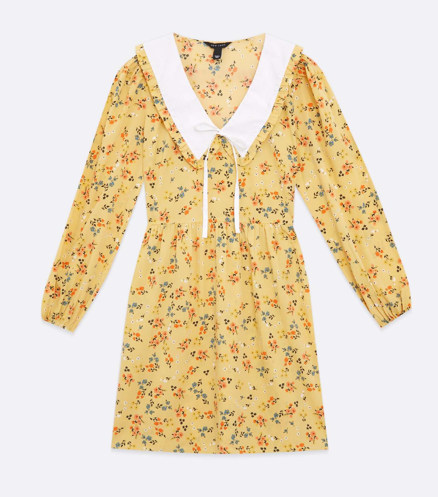Mustard Ditsy Floral Collared Long Sleeve Mini Dress Image 5