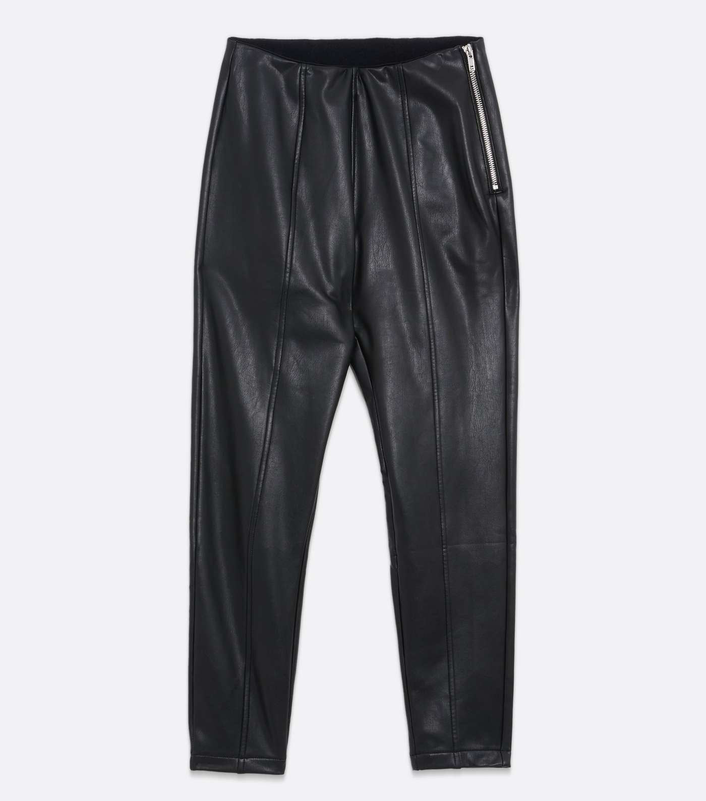 Petite Black Leather-Look High Waist Zip Short Leggings Image 5