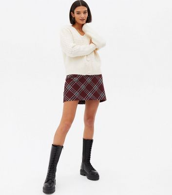 Red Check Brushed High Waist Mini Skirt | New Look