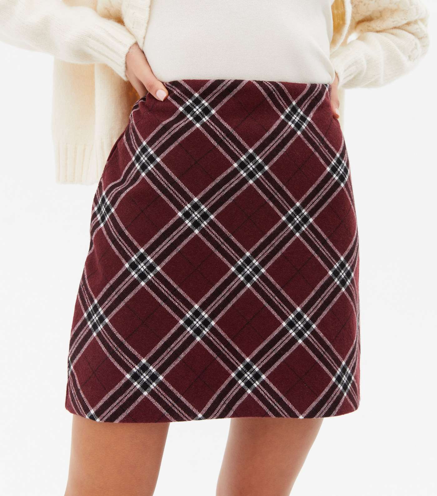 Red Check Brushed High Waist Mini Skirt Image 3