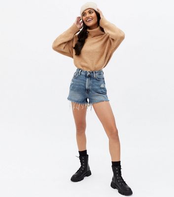 High waisted denim clearance shorts new look