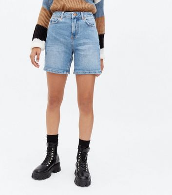 Blue Denim Light Wash Boyfriend Shorts 