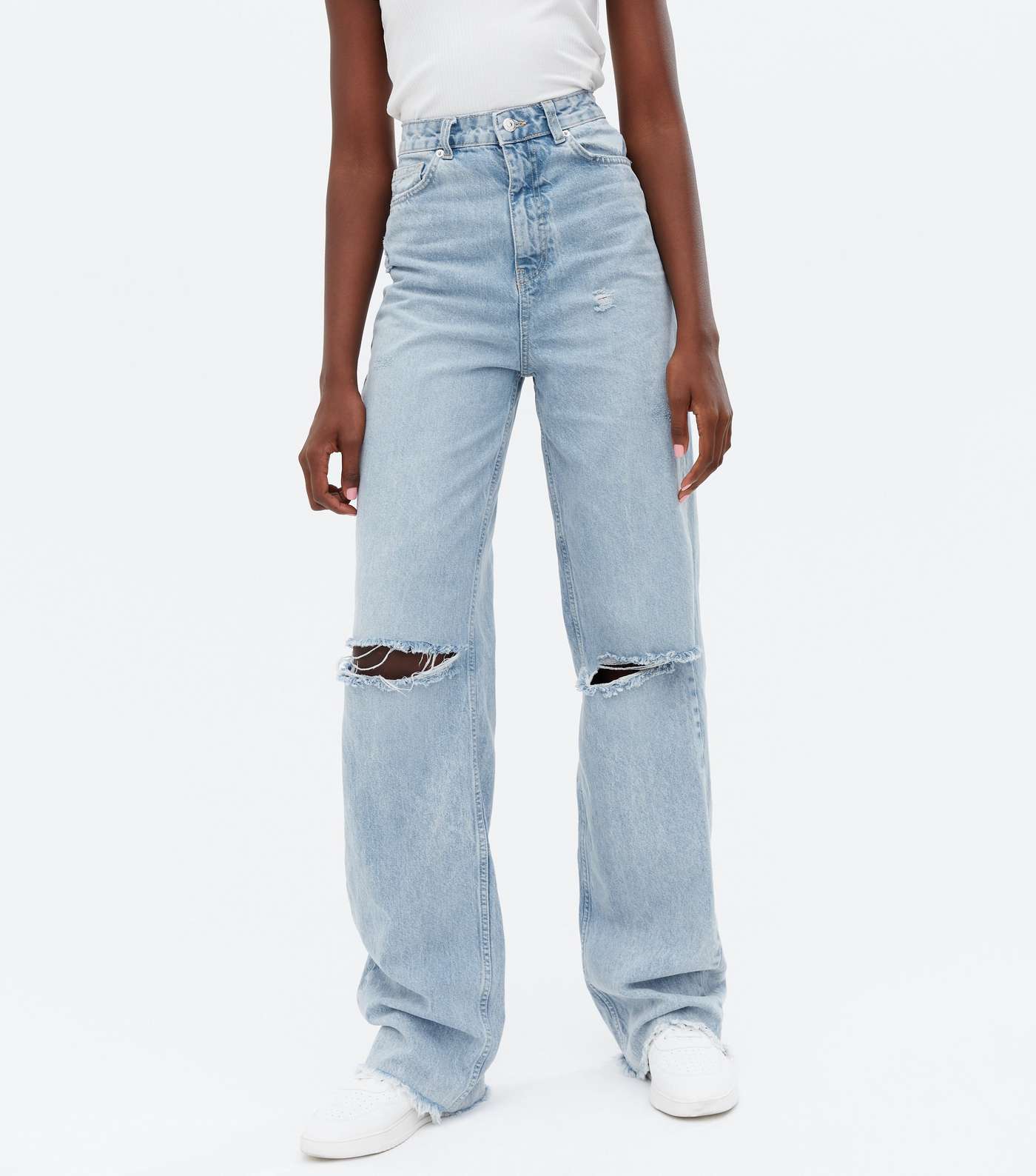 Tall Pale Blue Ripped High Waist Sinead Baggy Fit Jeans Image 2