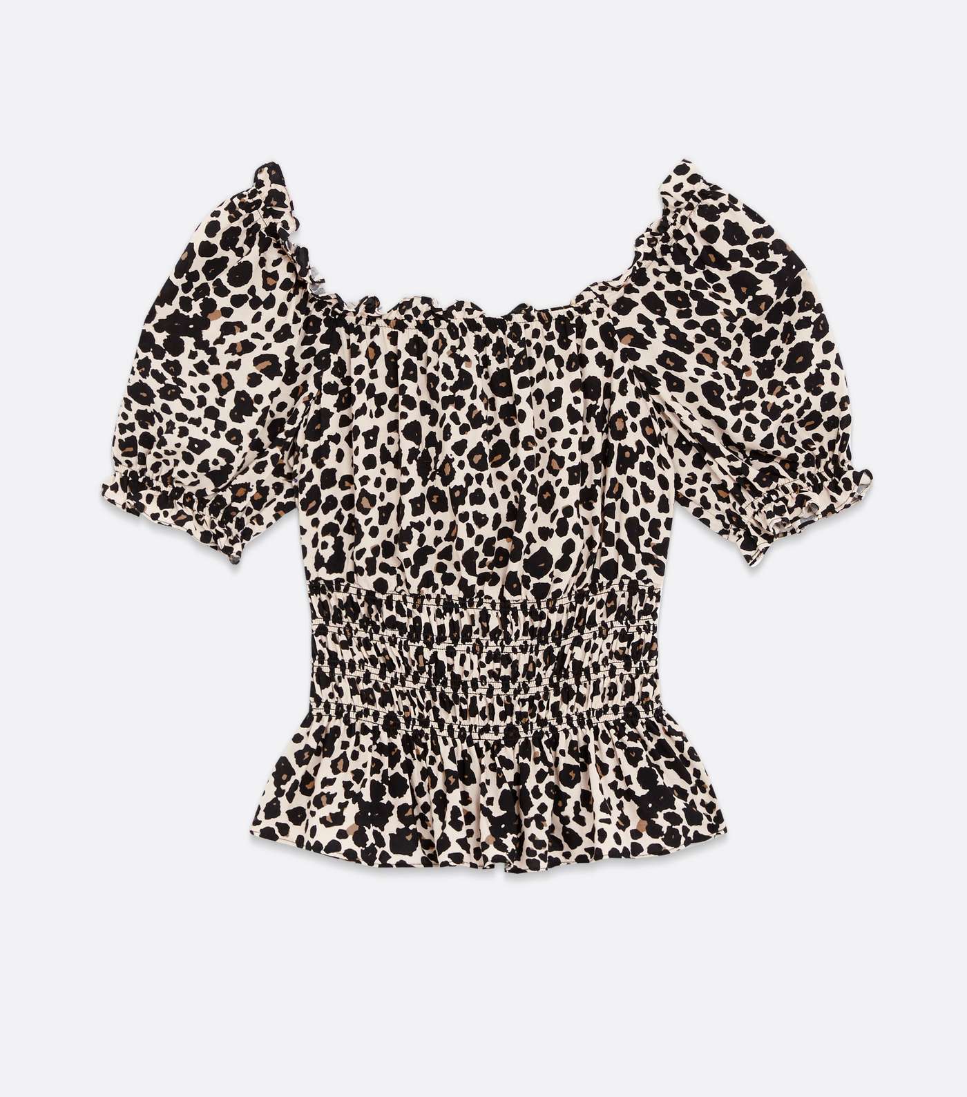 Brown Leopard Print Square Neck Shirred Waist Top Image 5