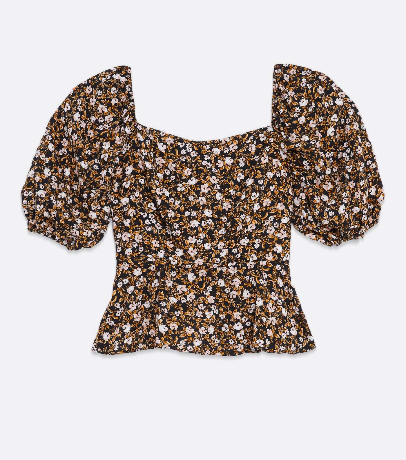 Tall Black Floral Square Neck Puff Sleeve Blouse Image 5