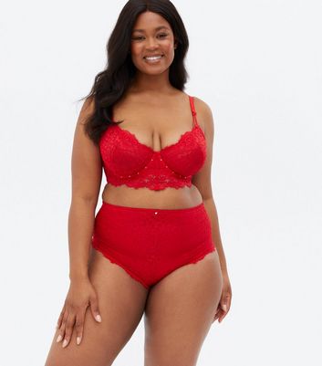 Curves Red Lace Diamant High Waist Briefs New Look