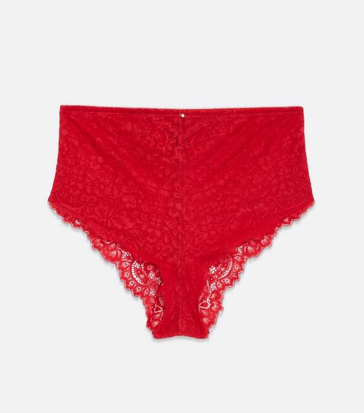 Curves Red Lace Diamanté High Waist Briefs