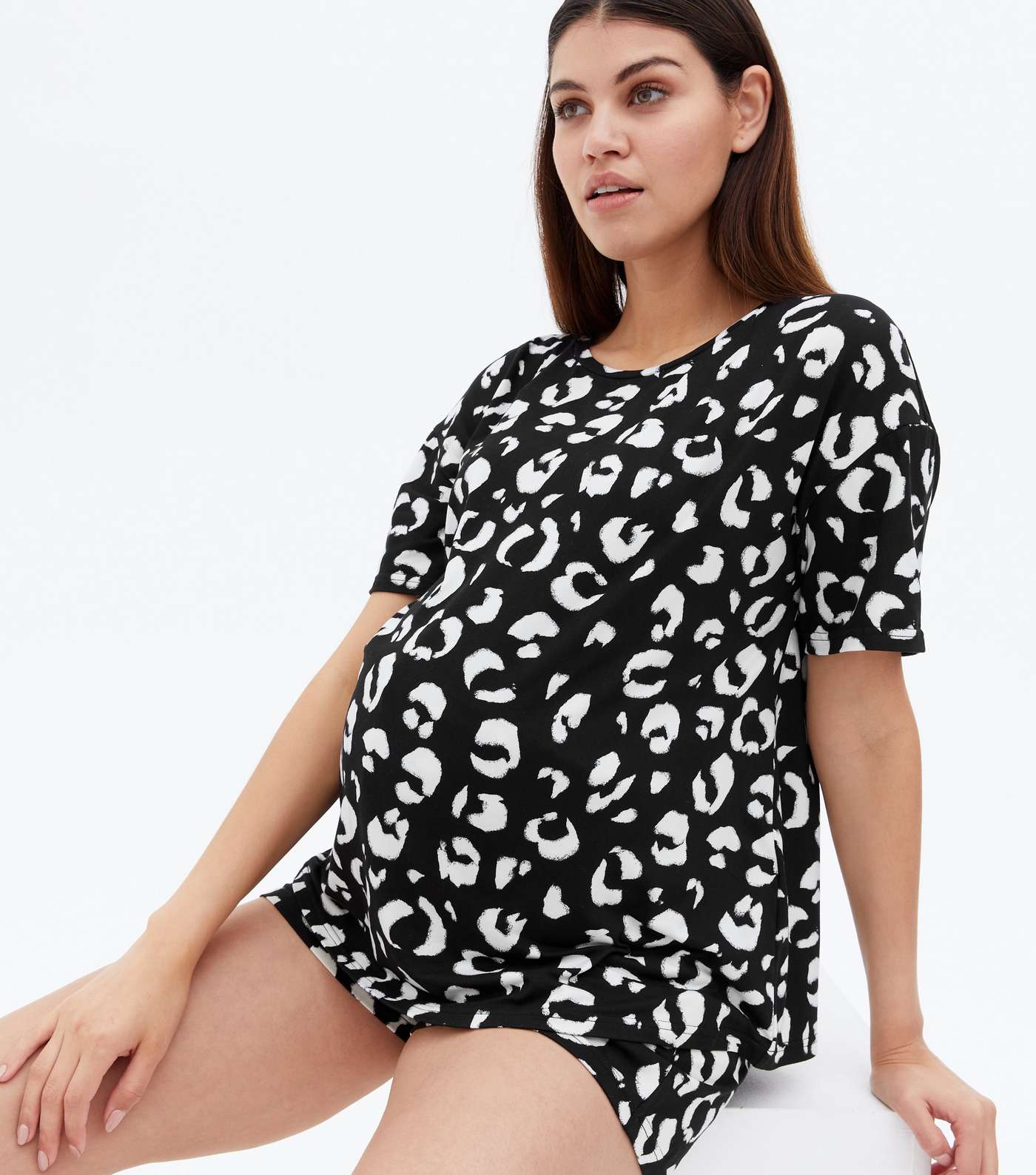 Maternity Black Leopard Print Soft Touch Short Pyjama Set