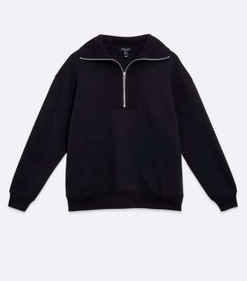 Tall Black 1 2 Zip High Neck Sweatshirt New Look