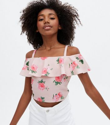 Pink floral 2025 bardot top