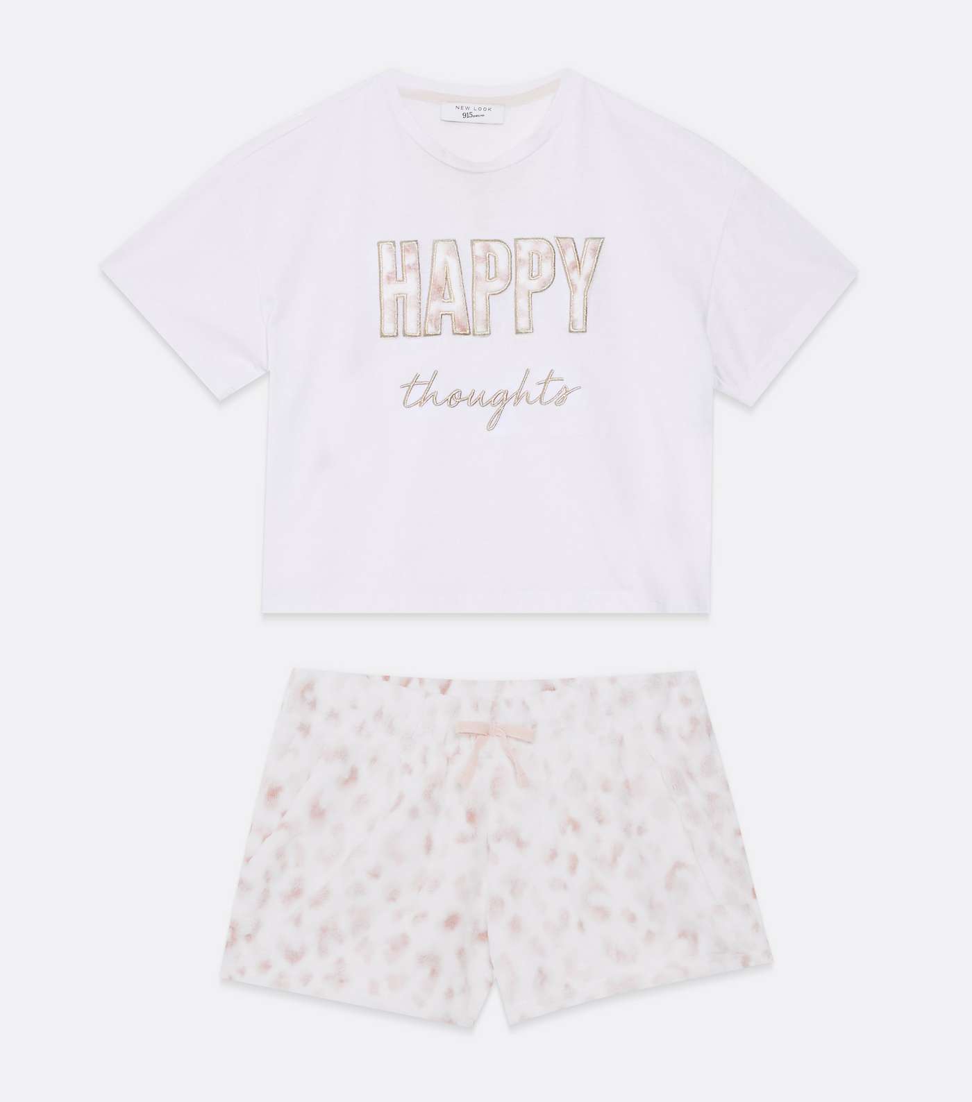 Girls White Leopard Print Short Pyjama Set with Happy Logo Image 5
