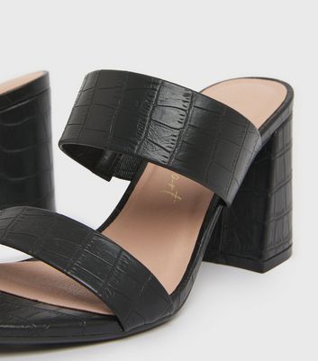 Click to view product details and reviews for Black Faux Croc Double Strap Block Heel Mules New Look Vegan.