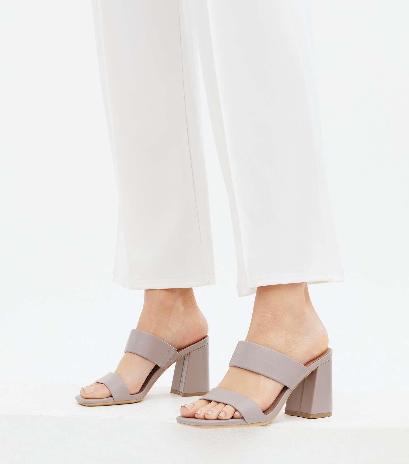Lilac Double Strap Block Heel Mules Image 2