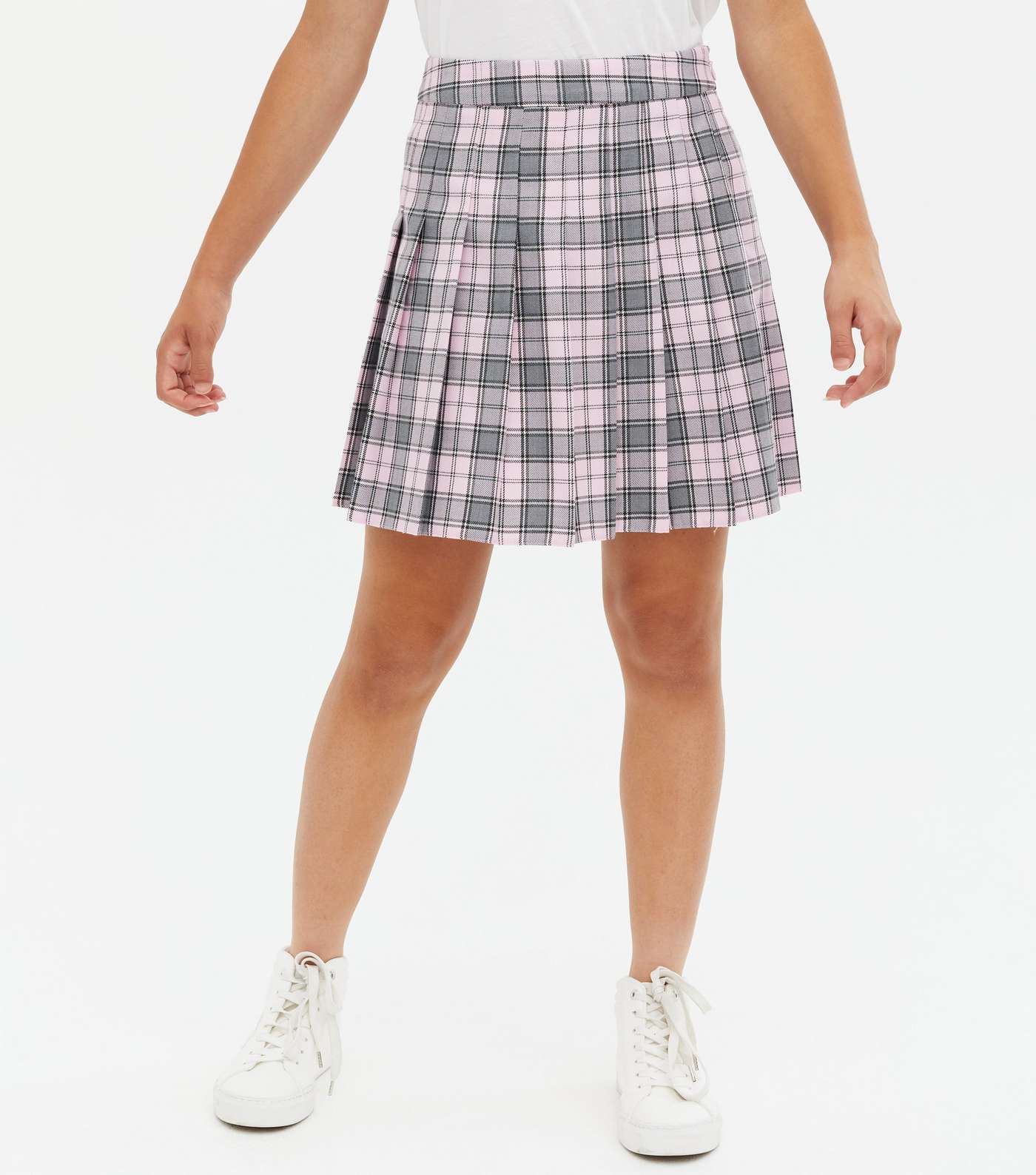 Girls Pale Pink Check Pleated Mini Tennis Skirt Image 2