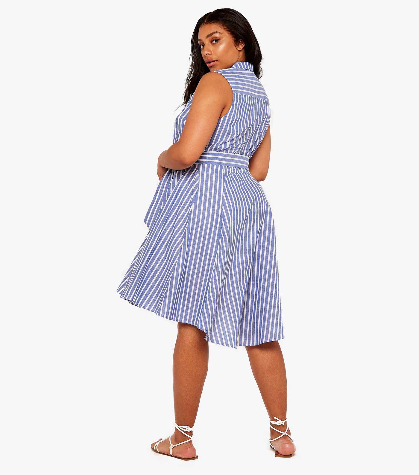 Apricot Curves Blue Stripe Belted Sleeveless Dress Image 2
