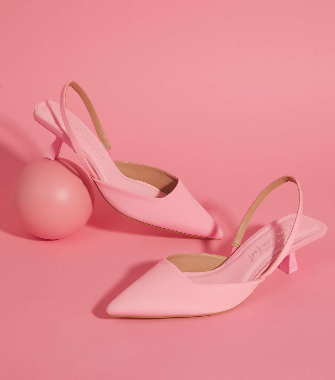 Malibu Pink Satin Slingback Kitten Heel Court Shoes Image 2