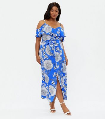 Navy floral cold shoulder on sale dress