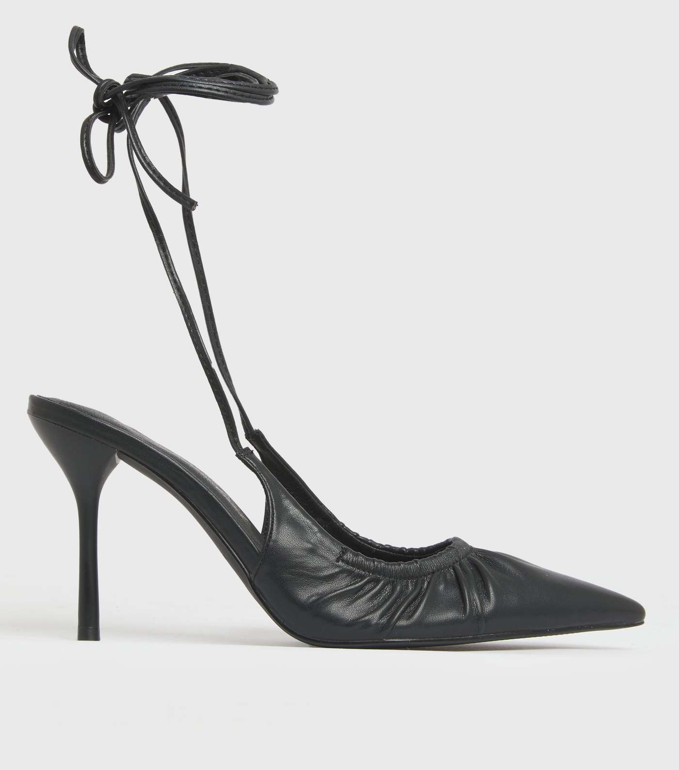 Black Ruched Pointed Tie Stiletto Heel Court Shoes