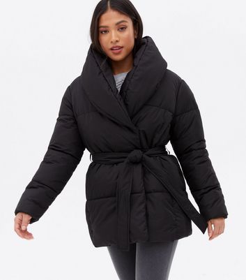 black wrap puffer jacket
