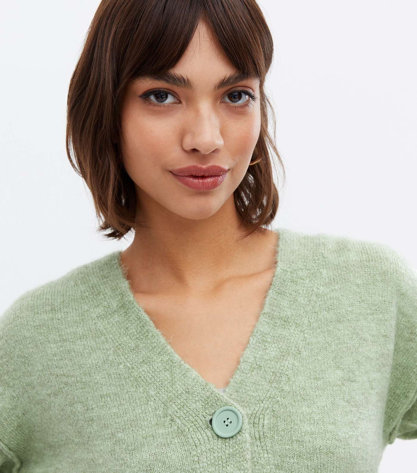 Light Green Knit Exposed Seam Button Cardigan Image 3