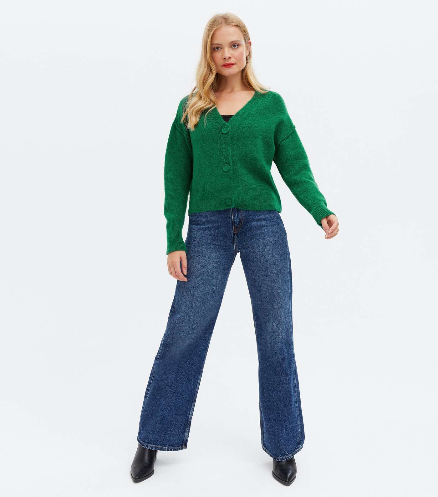 Green Knit Exposed Seam Button Cardigan Image 2