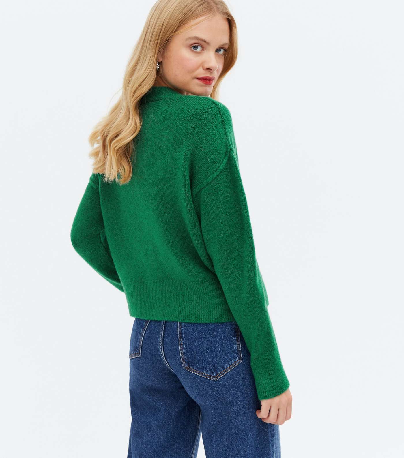 Green Knit Exposed Seam Button Cardigan Image 4