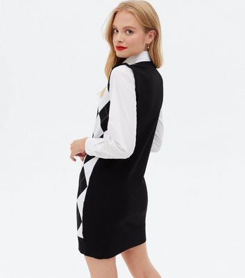 Damen Bekleidung Black Argyle 2-in-1 Vest Jumper Shirt Dress
