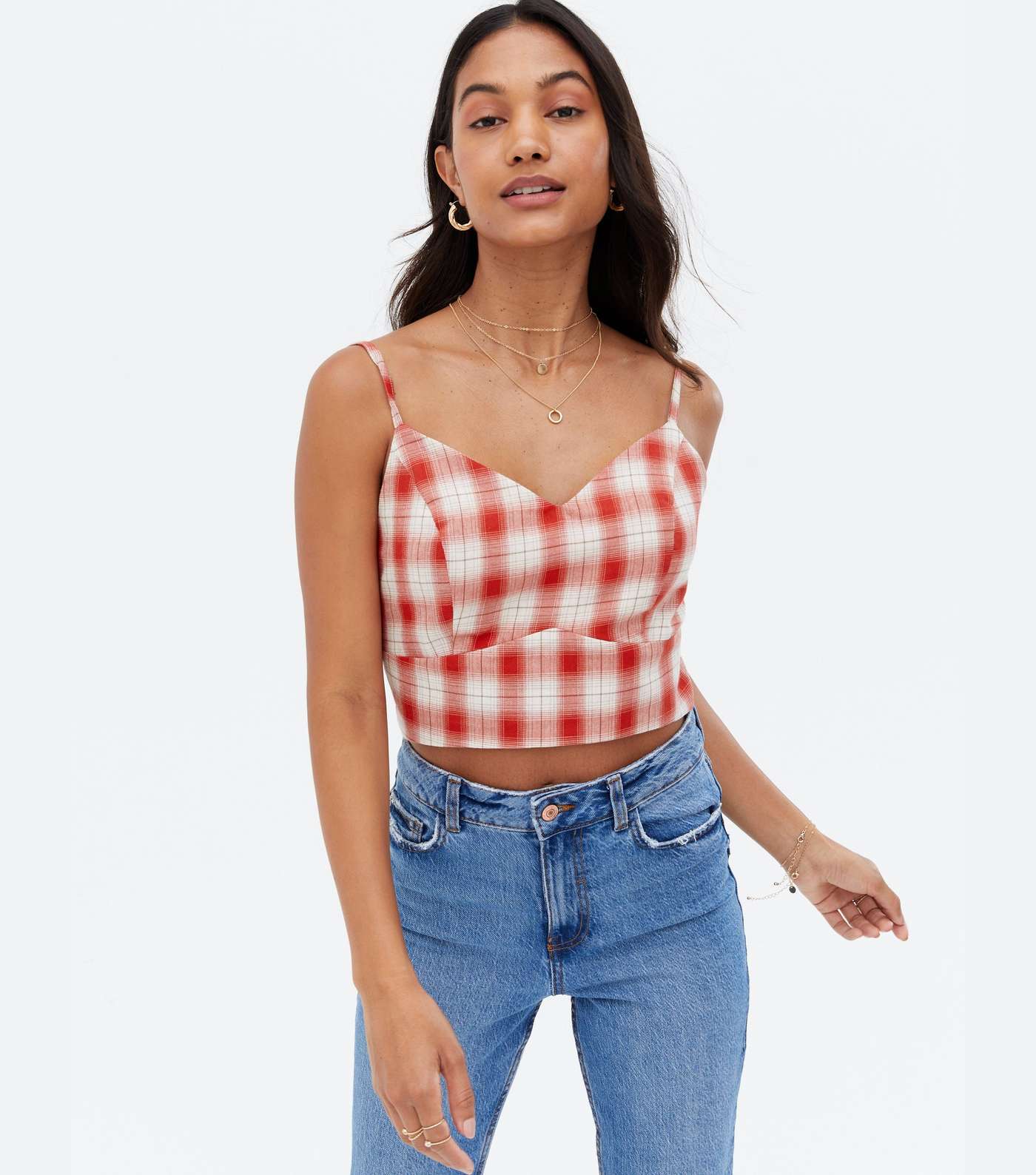 Red Check Bustier Crop Top