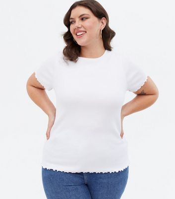 Curves White Frill T-Shirt | New Look