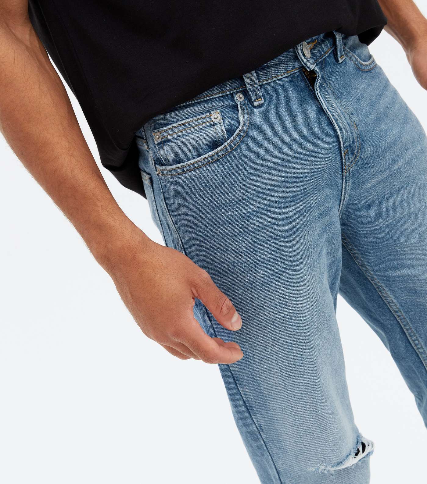 Blue Ripped Knee Crop Slim Fit Jeans Image 3