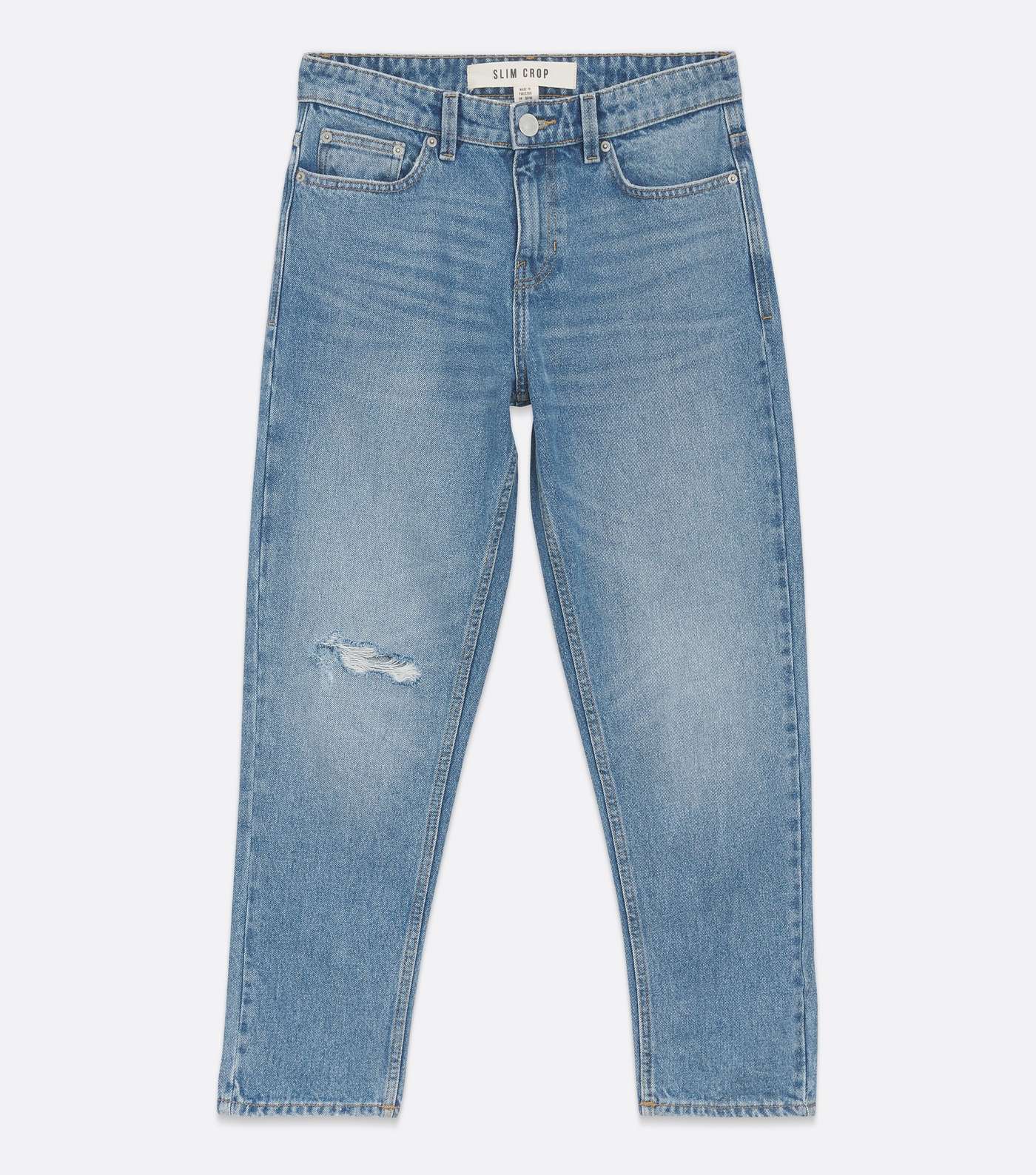 Blue Ripped Knee Crop Slim Fit Jeans Image 5
