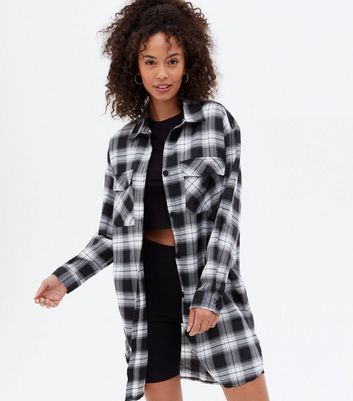 Tall Black Check Oversized Long Shirt 