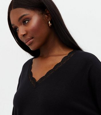 Click to view product details and reviews for Black Lace Trim V Neck Oversized Top New Look.