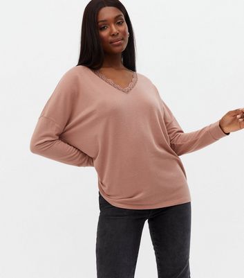 Click to view product details and reviews for Pale Pink Lace Trim V Neck Oversized Top New Look.
