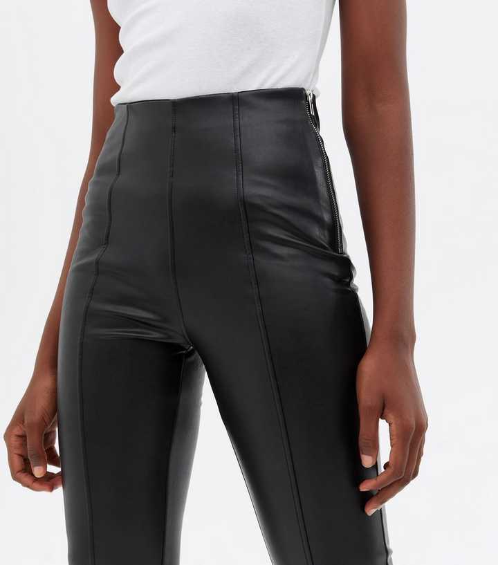 Tall Black Leather-Look Zip Leggings