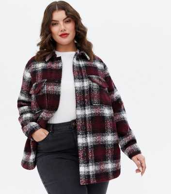Curves Red Check Brushed Double Pocket Shacket