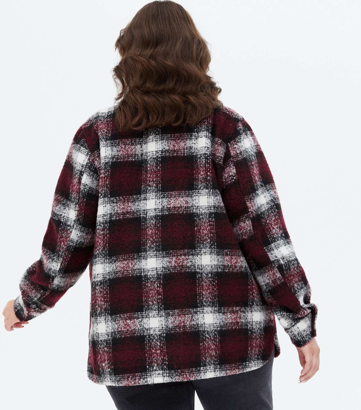 Curves Red Check Brushed Double Pocket Shacket Image 4