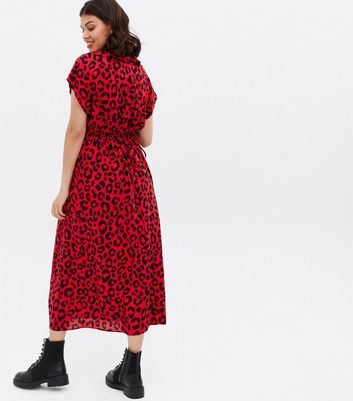 red leopard print dress new look