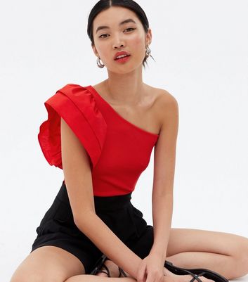red one shoulder top