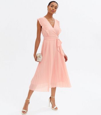 pink midi pleated dress