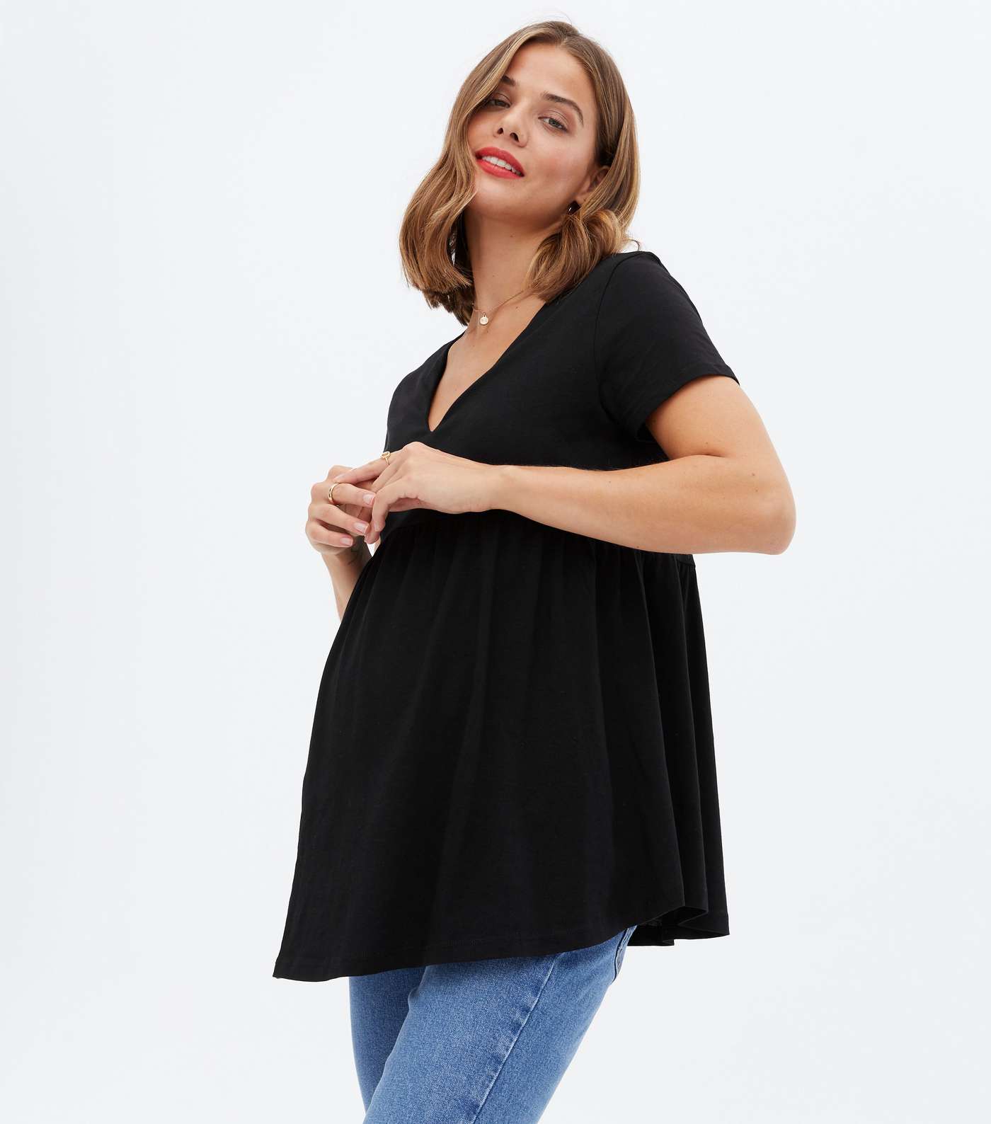 Maternity Black Layered Peplum Nursing T-Shirt