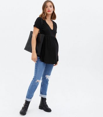 Damen Bekleidung Maternity Black Layered Peplum Nursing T-Shirt