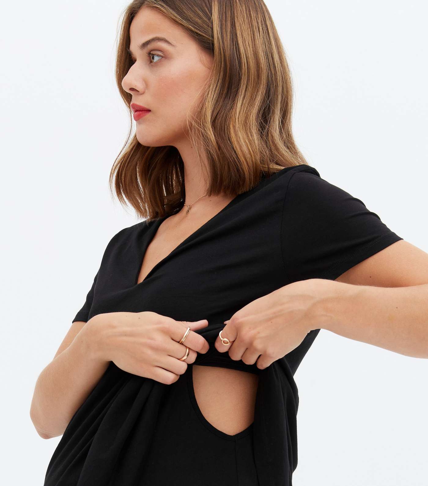 Maternity Black Layered Peplum Nursing T-Shirt Image 3