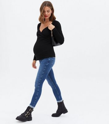 Maternity Black Long Sleeve Wrap Nursing Top | New Look